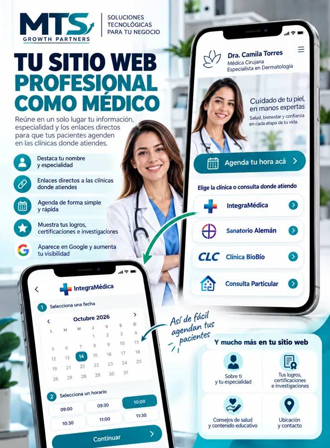 Ejemplo de página web profesional para médicos con enlaces a clínicas